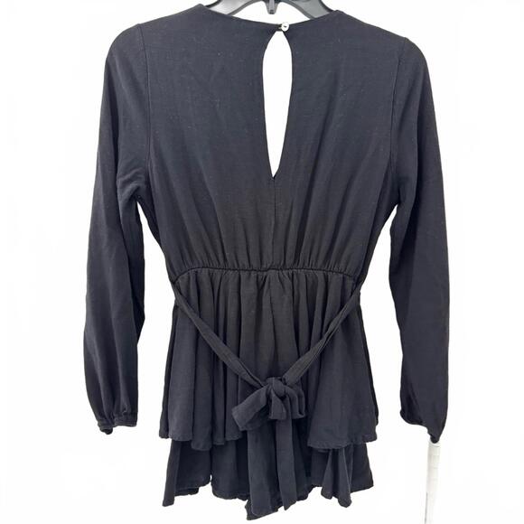 Altar’d State Black Long Sleeve Keyhole Back V-Neck Ruffle Romper- Size Small - Picture 4 of 7